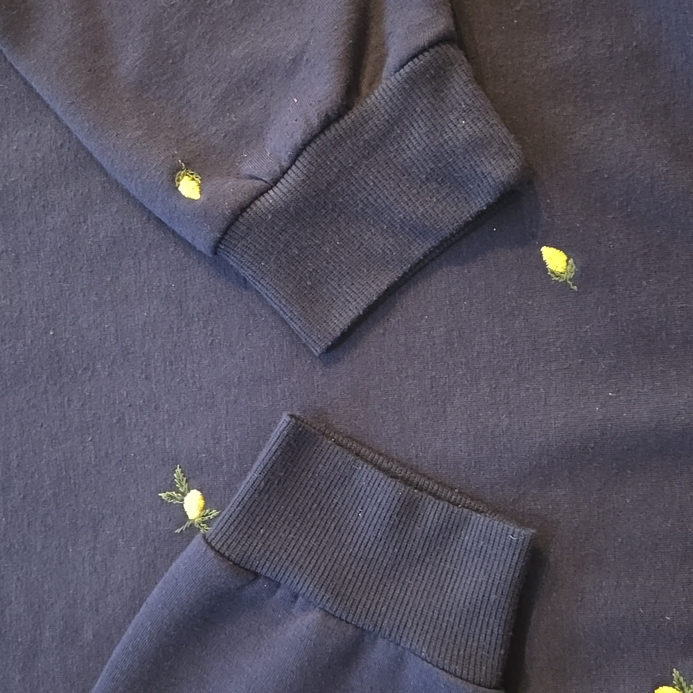 Gloria Vanderbilt Navy Blue Lemon Embroidered Crewneck Sweatshirt Size XXL - Picture 3 of 8